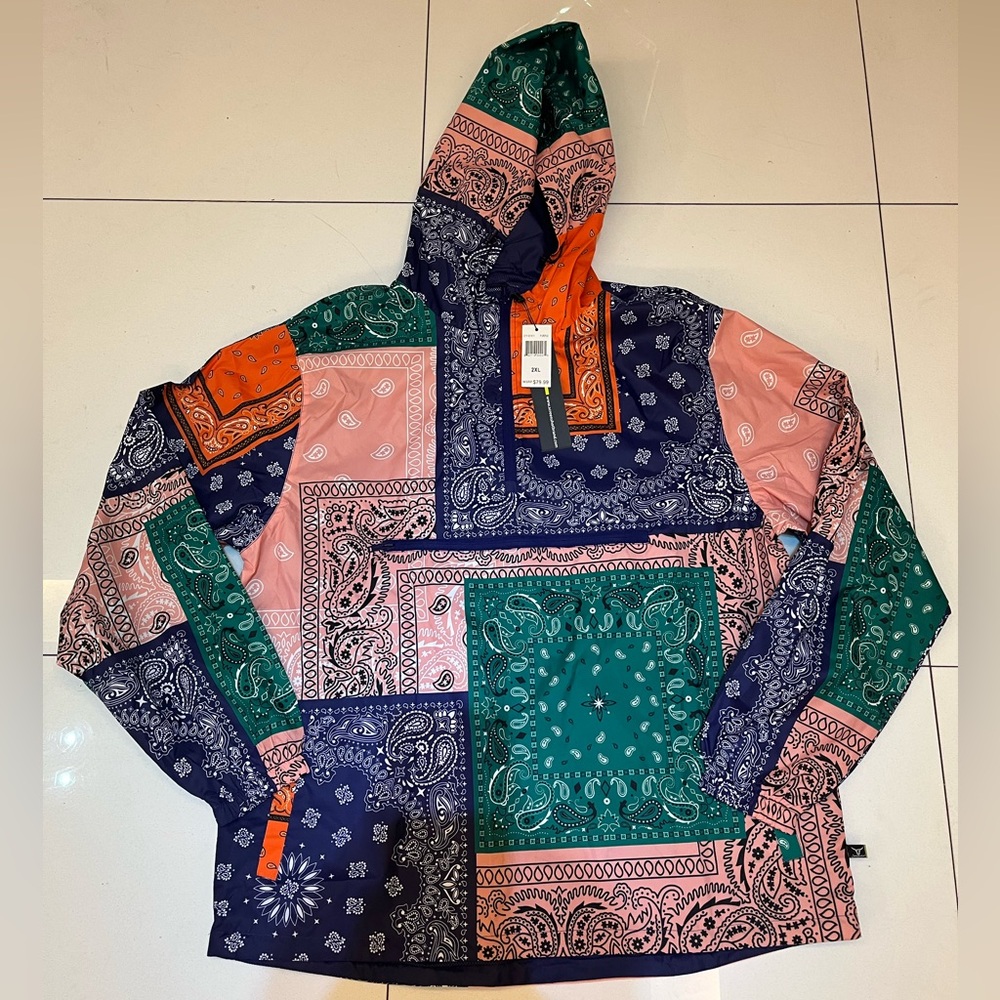 Brand New Screenshot Multicolor Paisley Pullover Anorak Sz. 2XL